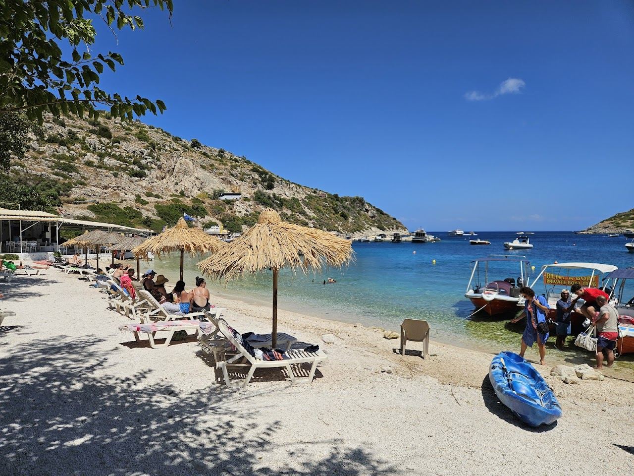 Agios Nikolaos beach and port on the north of Zakynthos in Greece