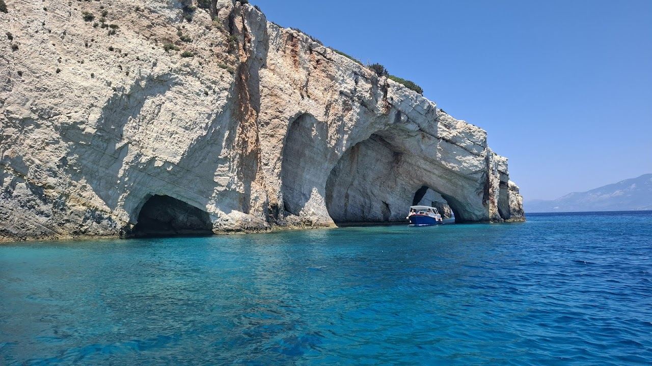 The pier and clear water at Agios Nikolaos port on the north of Zakynthos where boats leave for the Blue Caves