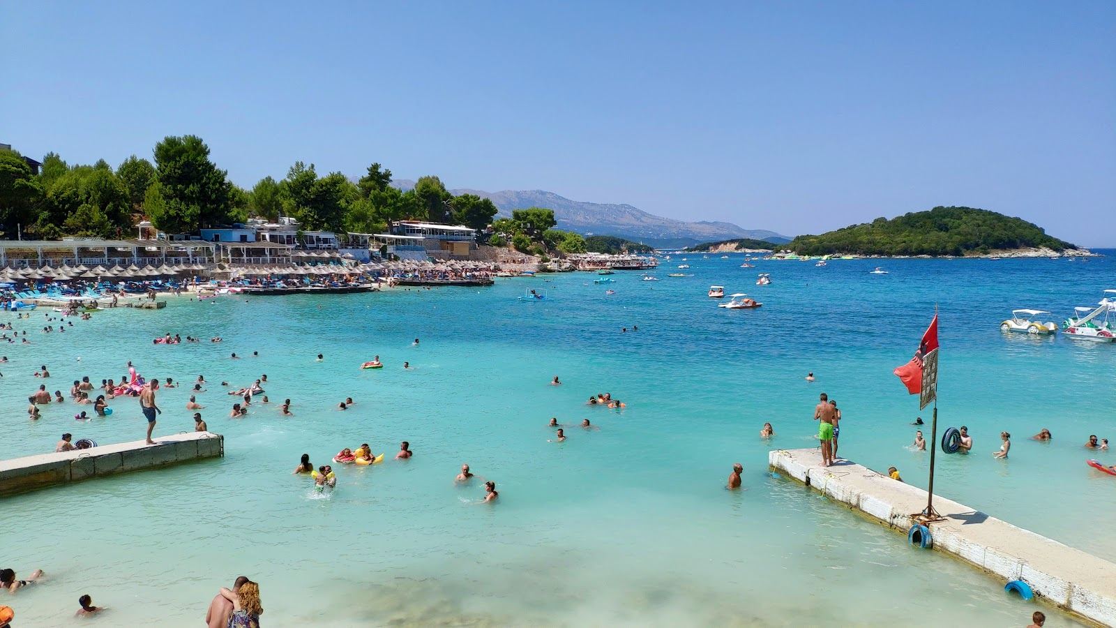The sandy turquoise bays and small islands of Ksamil in southern Albania