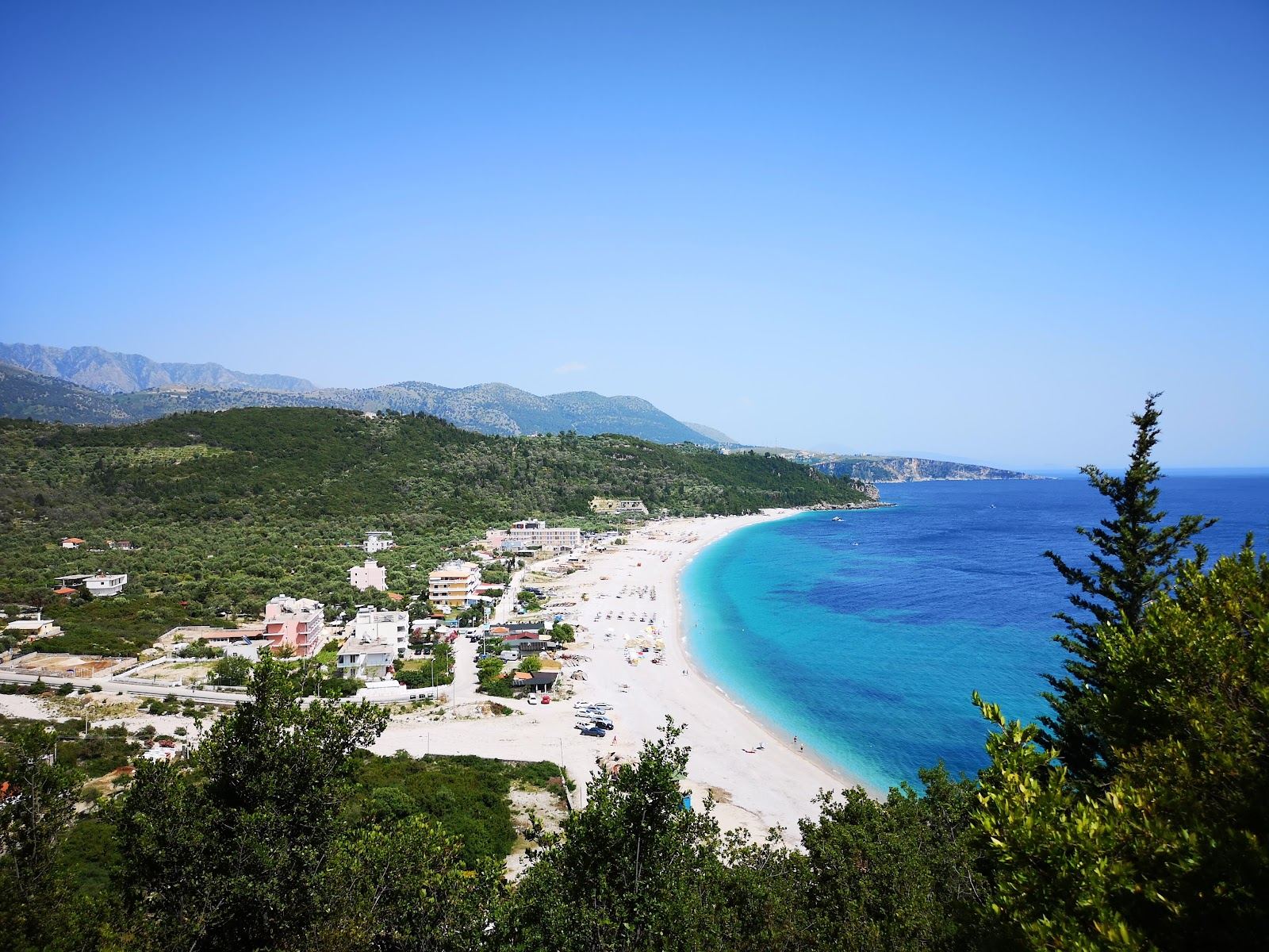 The long easy beach of Livadhi near Himare on the Albanian Riviera