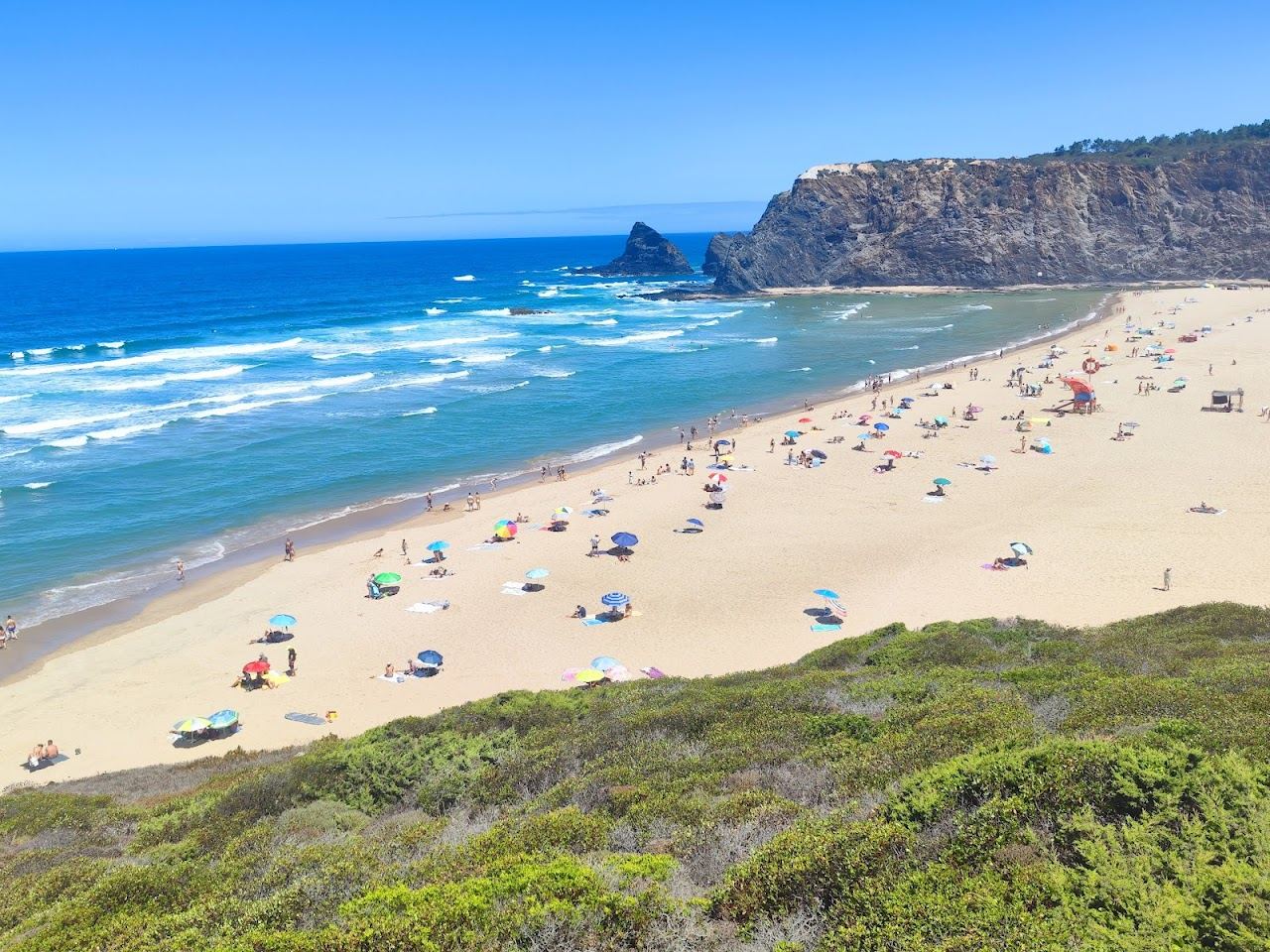 Wide wild sand where the river meets the Atlantic at Praia de Odeceixe on the western Algarve