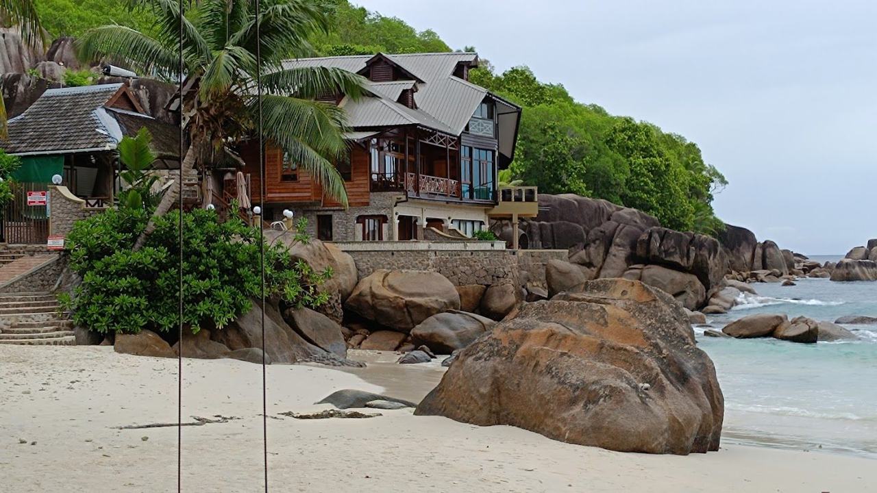 Chez Batista beachfront restaurant on the sand at Anse Takamaka on south west Mahe