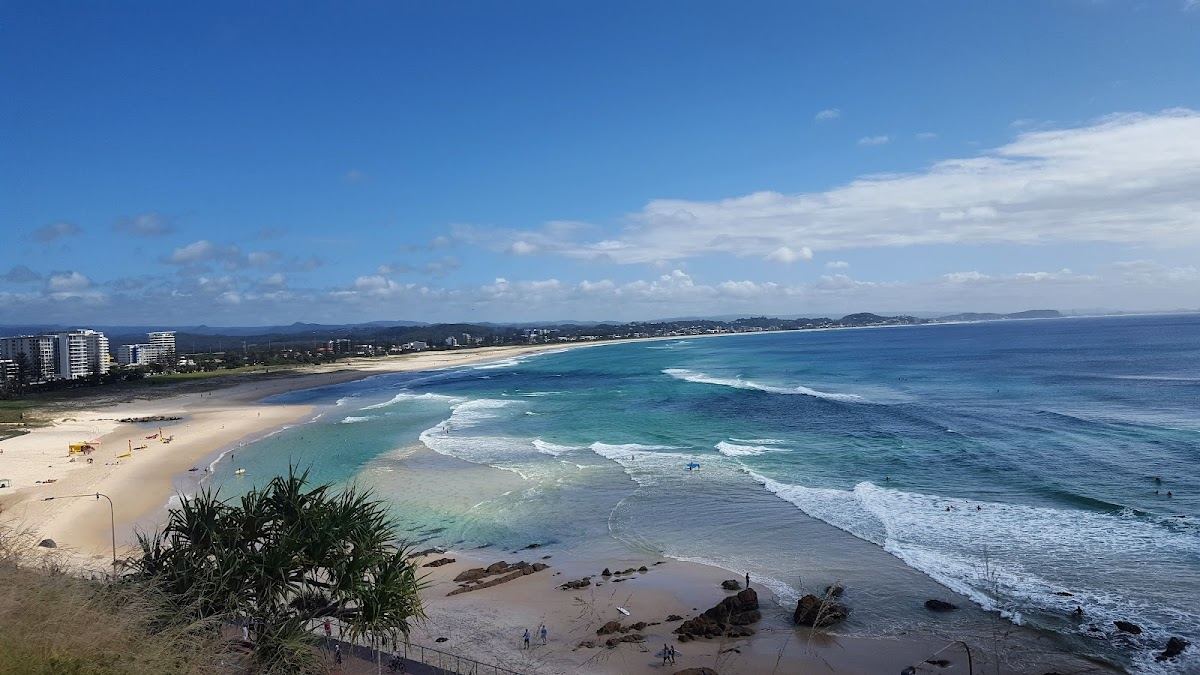 The point and wide sand at Kirra Beach on the southern Gold Coast