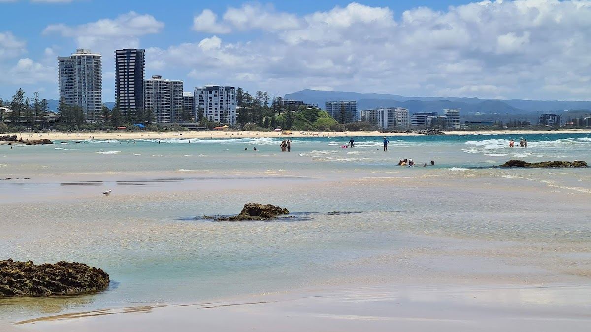 The sheltered Rainbow Bay below Snapper Rocks on the southern Gold Coast