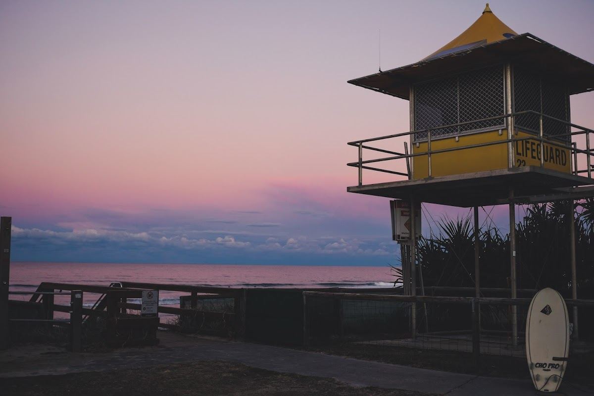 The patrolled sand and village strip at Nobby Beach on the Gold Coast