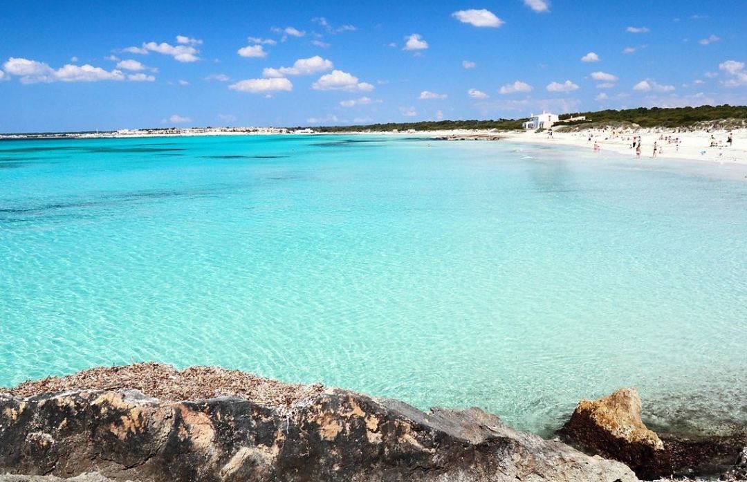 The long undeveloped pale sand and clear shallows of Es Trenc on Mallorca