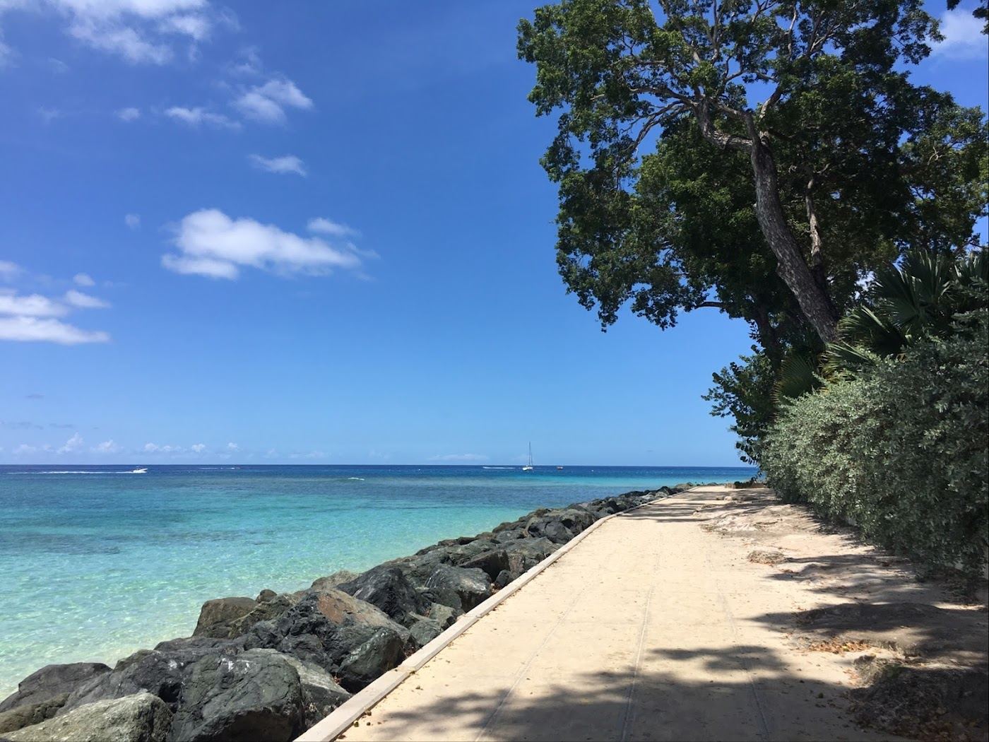 Calm clear turquoise water on the west coast of Barbados near Holetown