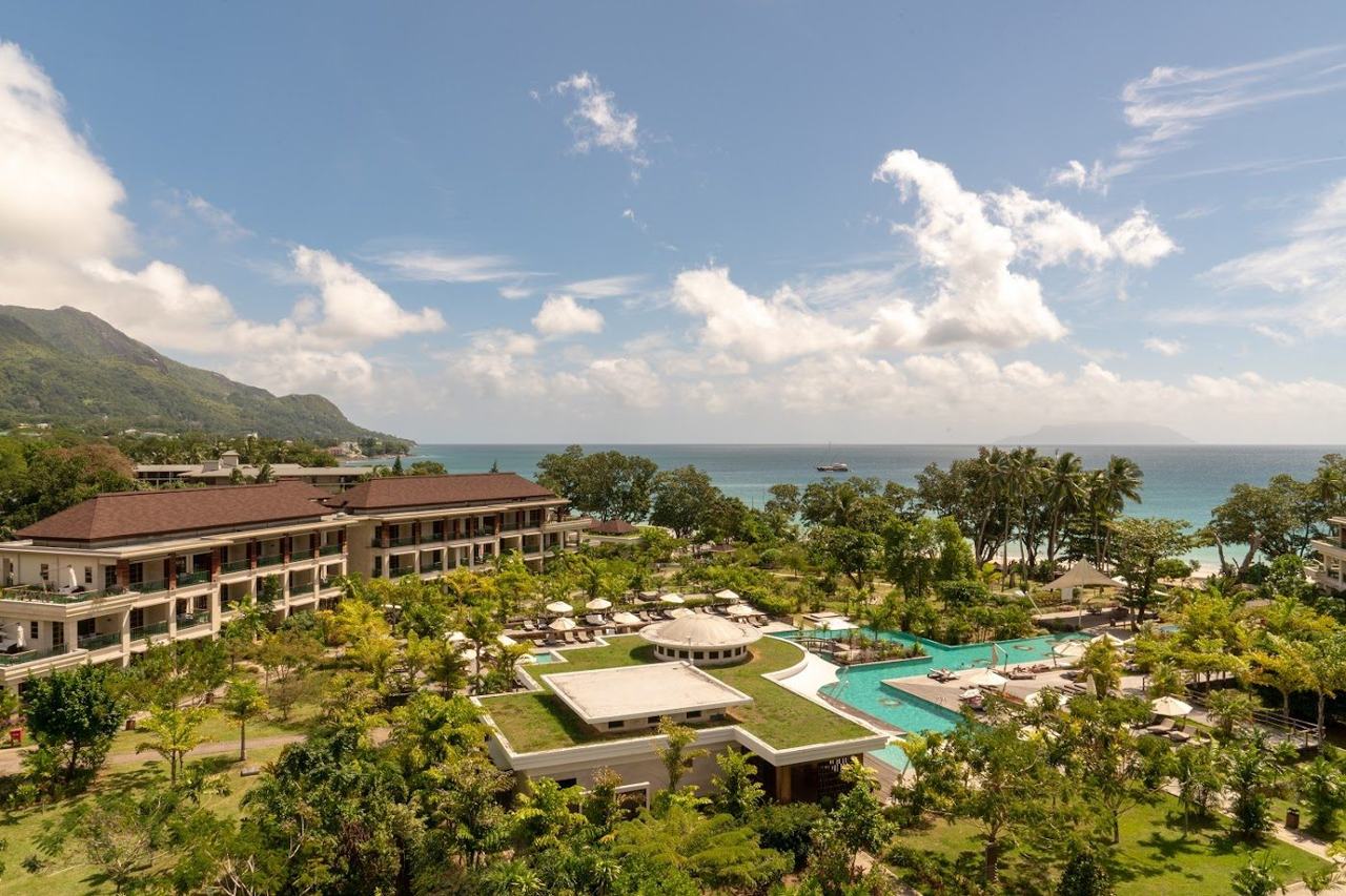 Resort grounds and beach frontage at the Savoy on Beau Vallon, Mahe