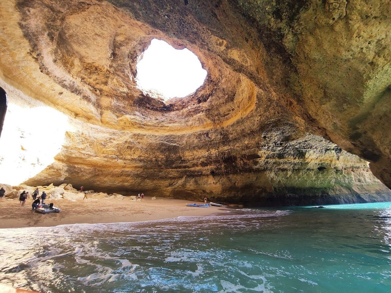 Benagil cove and golden cliffs near the famous sea cave in the Algarve