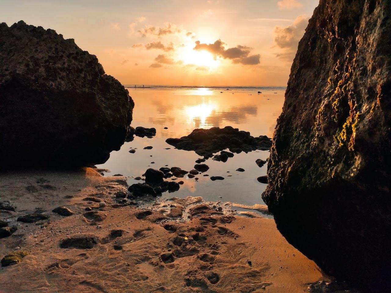 The cliff cove and reef at Bingin Beach on the Bukit Peninsula in Bali