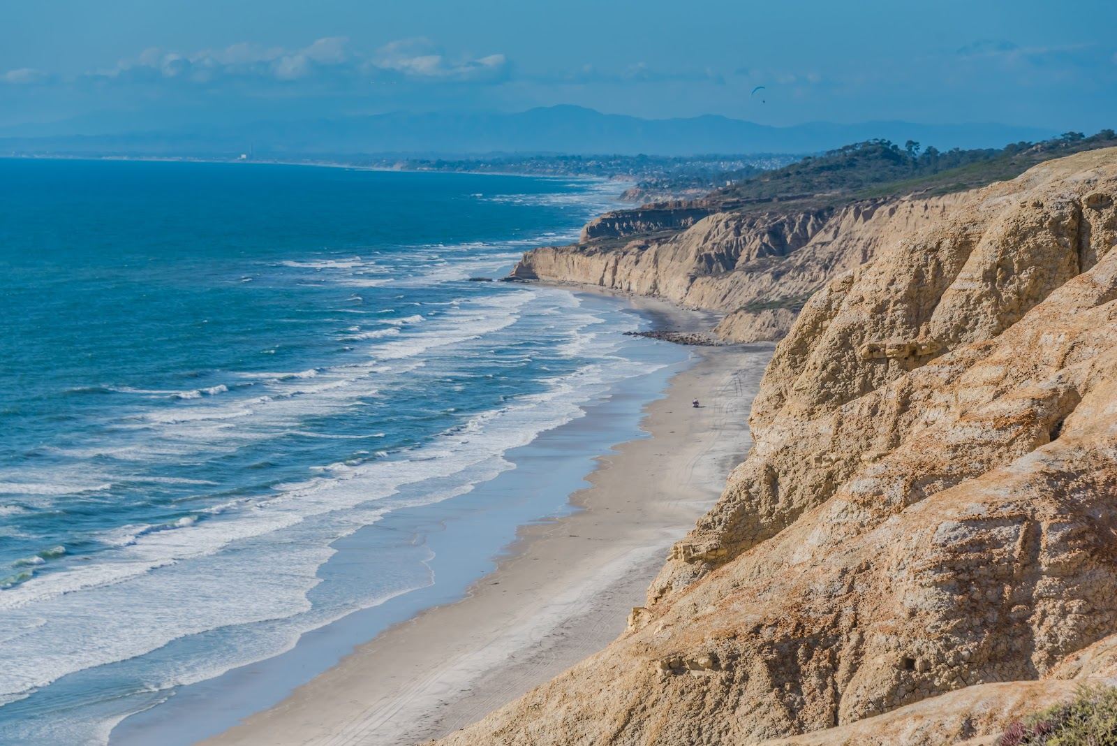 Blacks Beach San Diego wide wild sand below tall sandstone cliffs in La Jolla