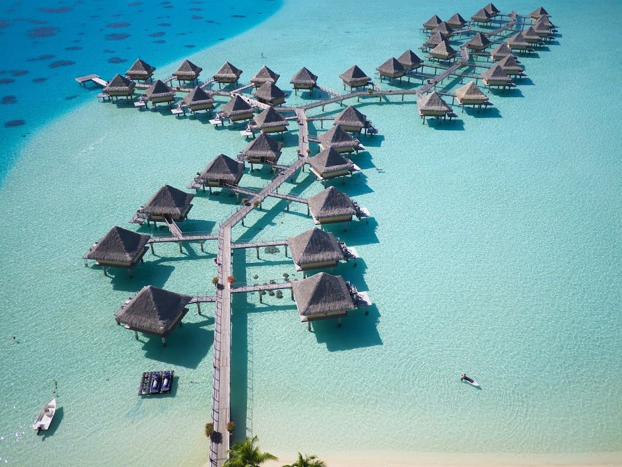 The headland and resort beach at Matira Point in Bora Bora
