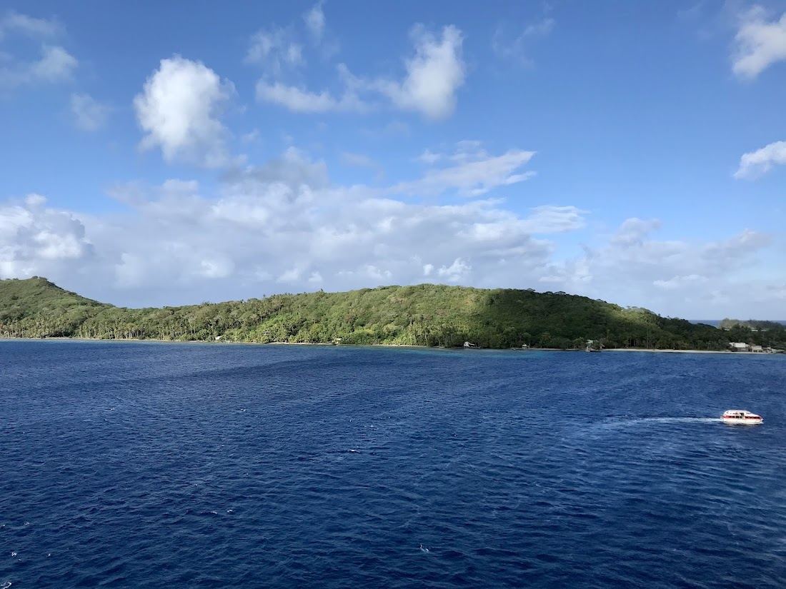 Aerial view of the lagoon around Motu Toopua in Bora Bora