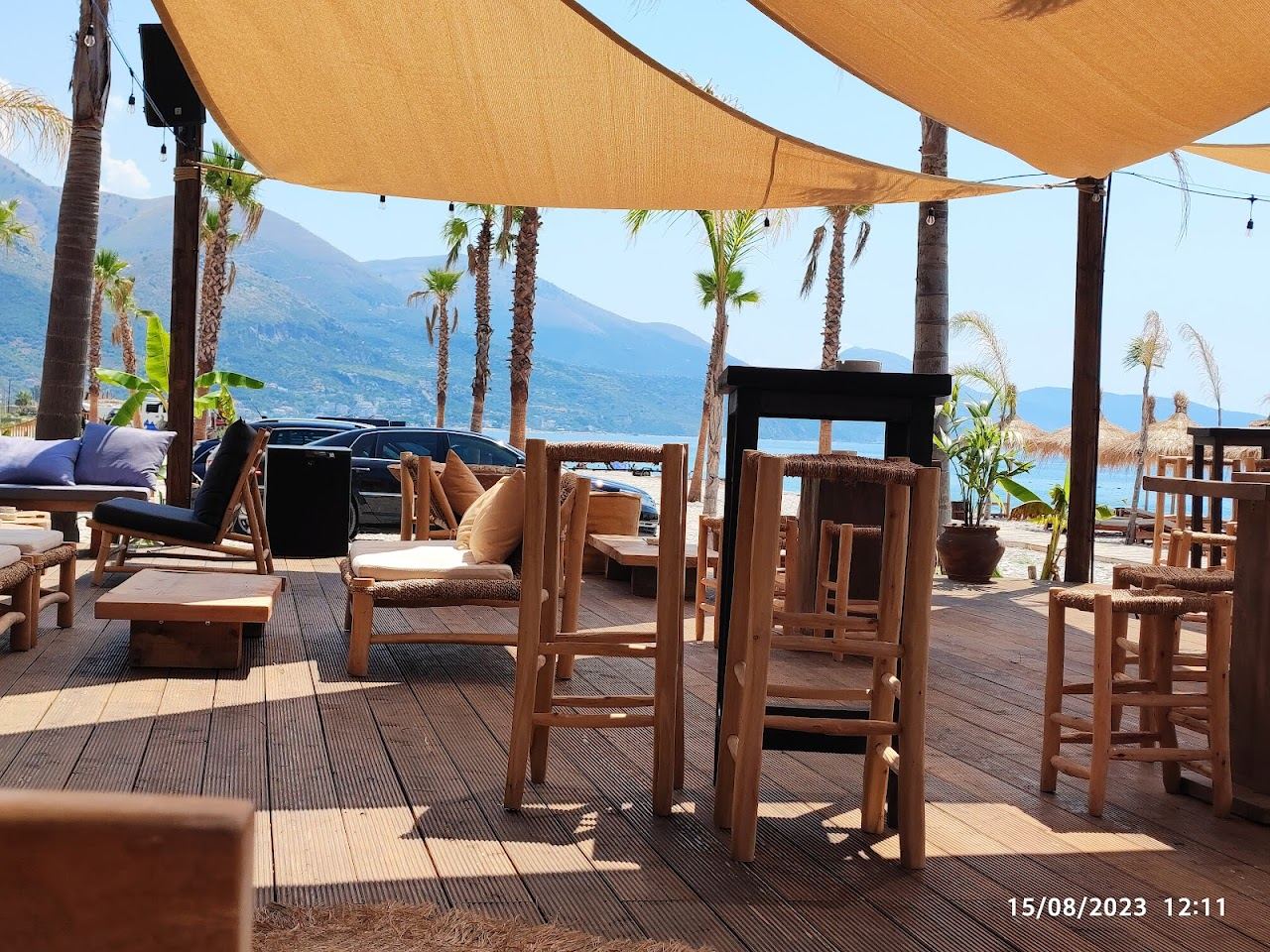 A simple beach restaurant on the long sand at Borsh on the Albanian Riviera