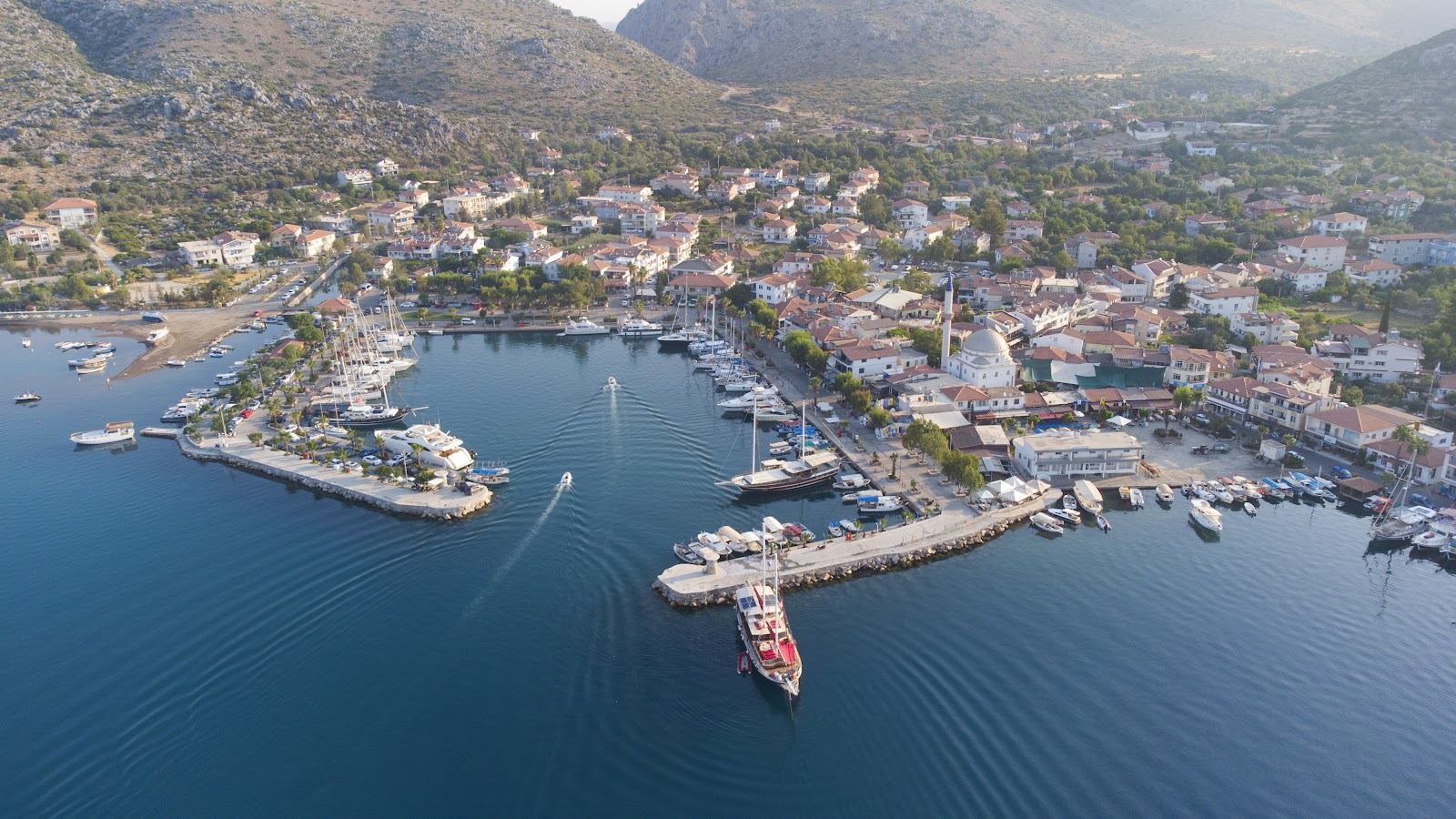 Bozburun harbour village and quiet bay at the end of the peninsula near Marmaris in Turkey