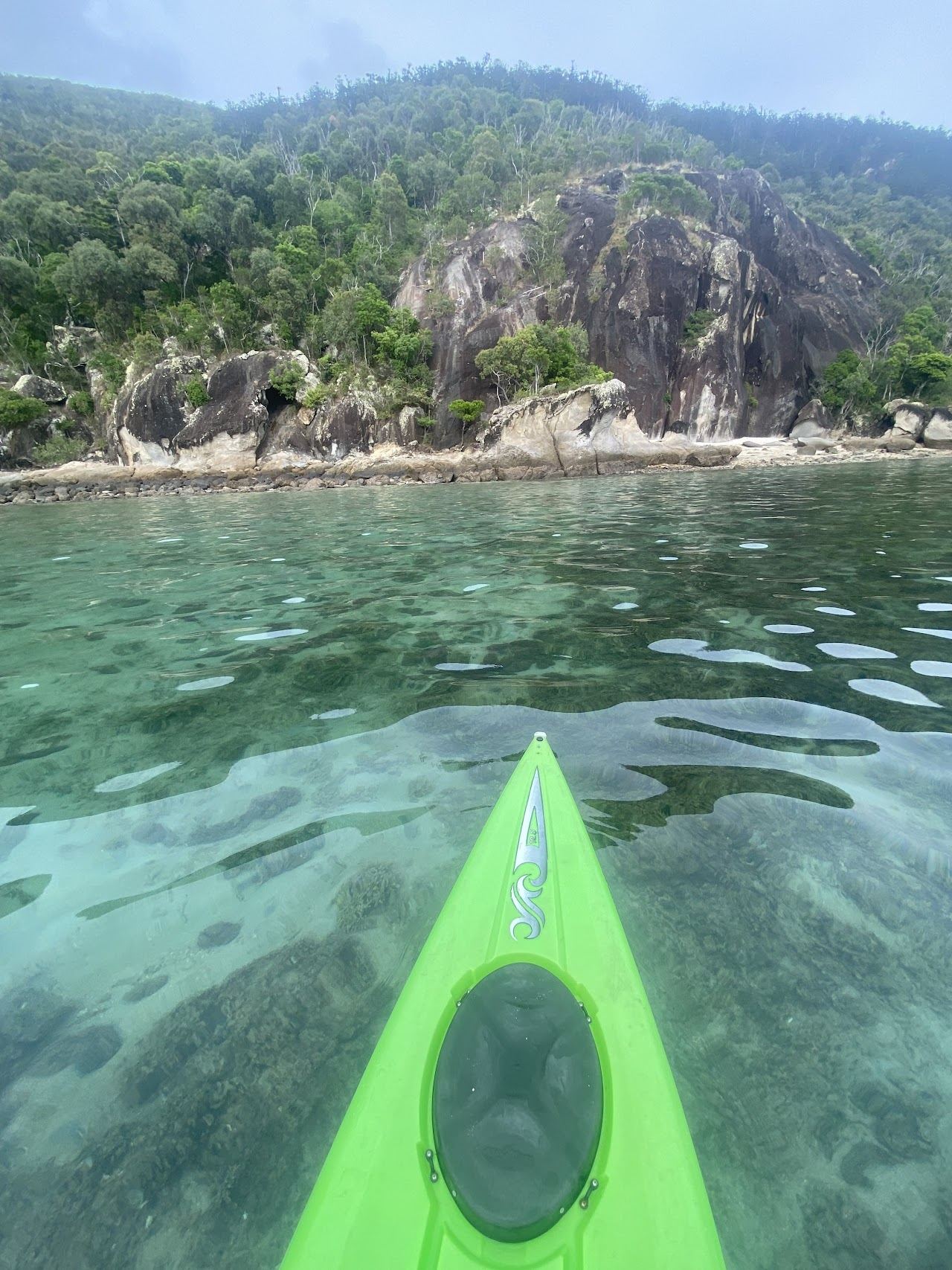 Sheltered green slopes and clear water at Butterfly Bay on the north of Hook Island in the Whitsundays