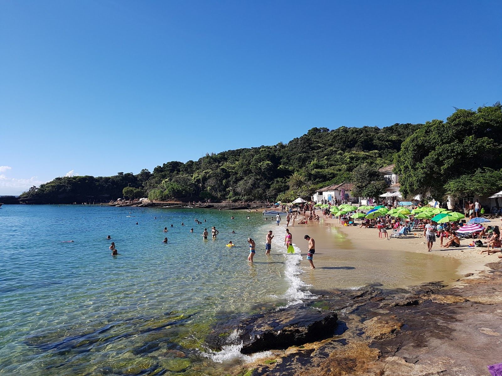 The calm clear cove of Azeda Beach on the Buzios peninsula in Brazil