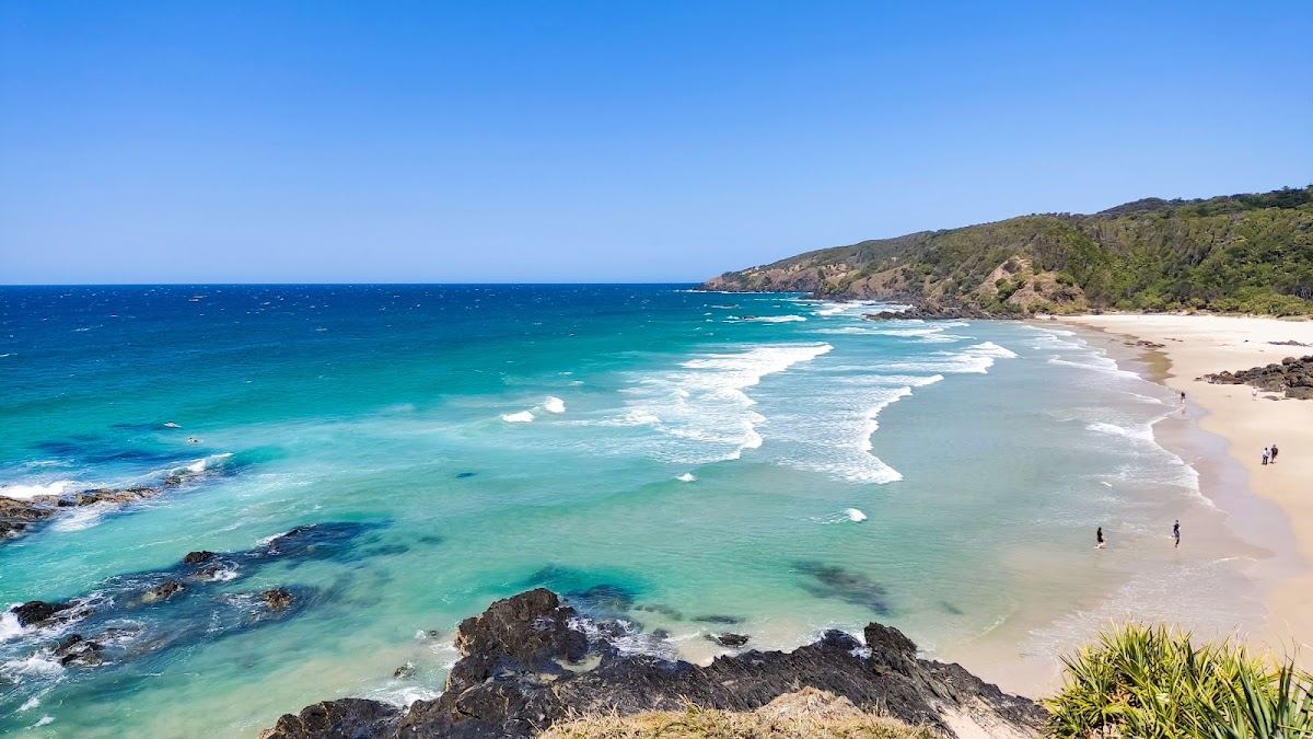 The rocks and clear water of Kings Beach near Broken Head south of Byron Bay, New South Wales