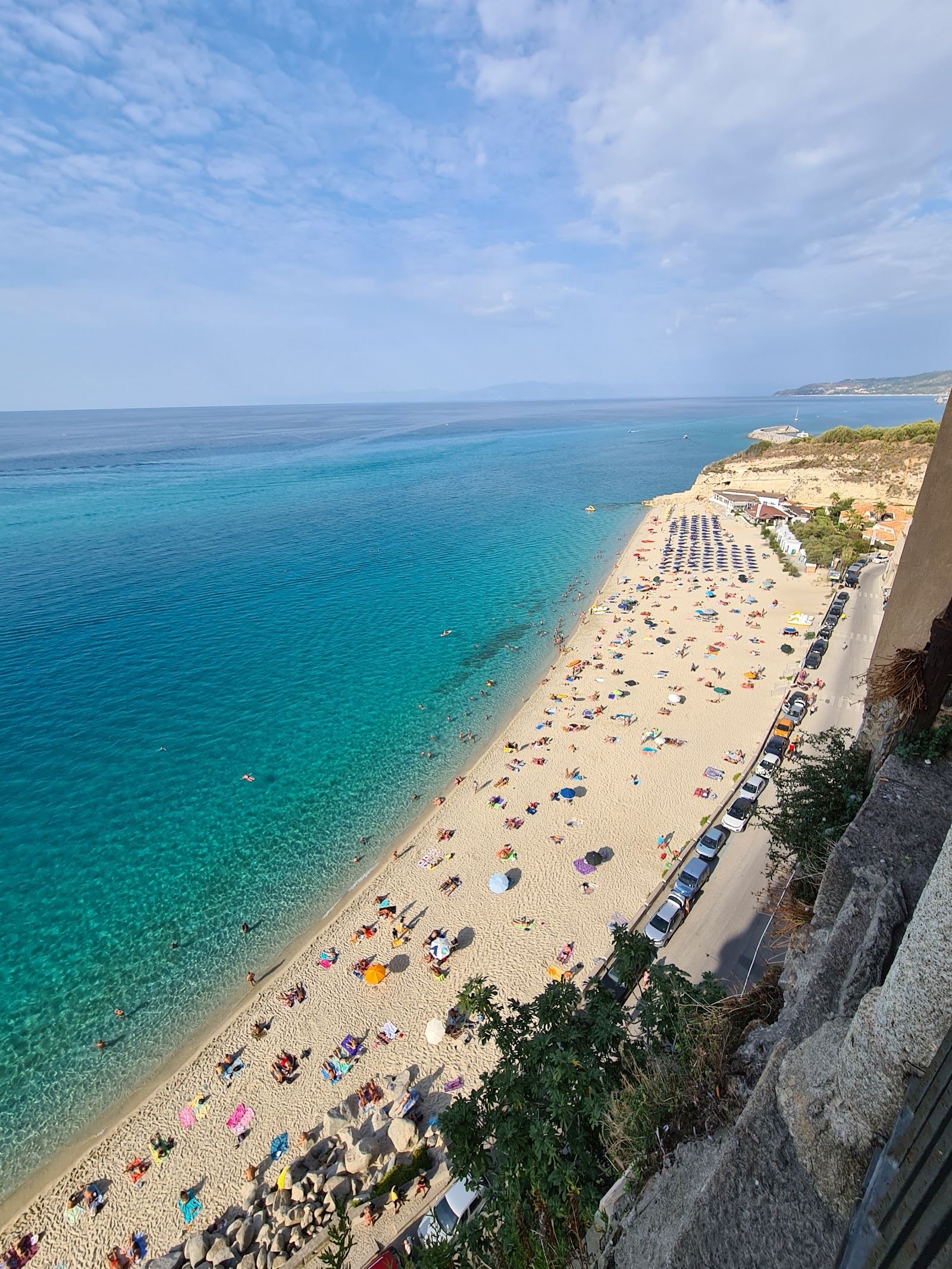 White sand below the cliff top old town of Tropea on the Coast of the Gods in Calabria