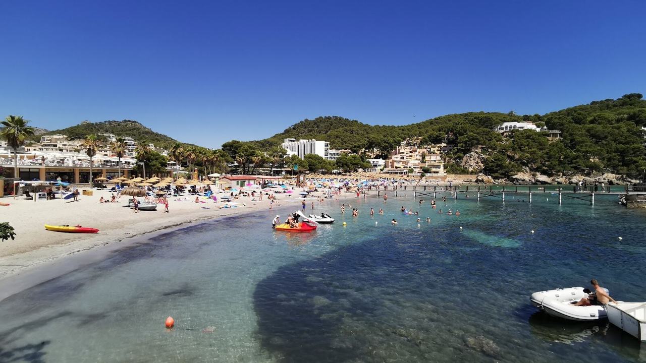 Camp de Mar Beach, Mallorca, seen along the bay