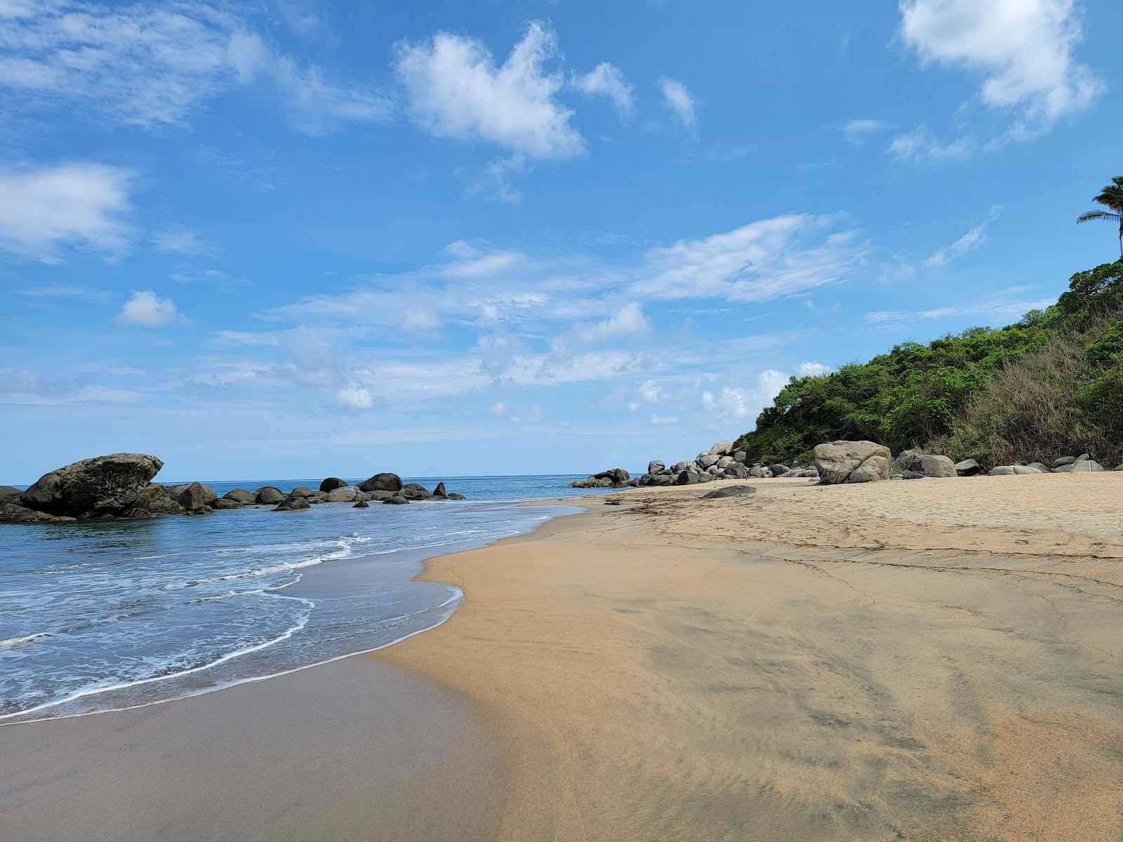 The wild empty sand and open surf of Playa Carricitos south of Sayulita backed by jungle