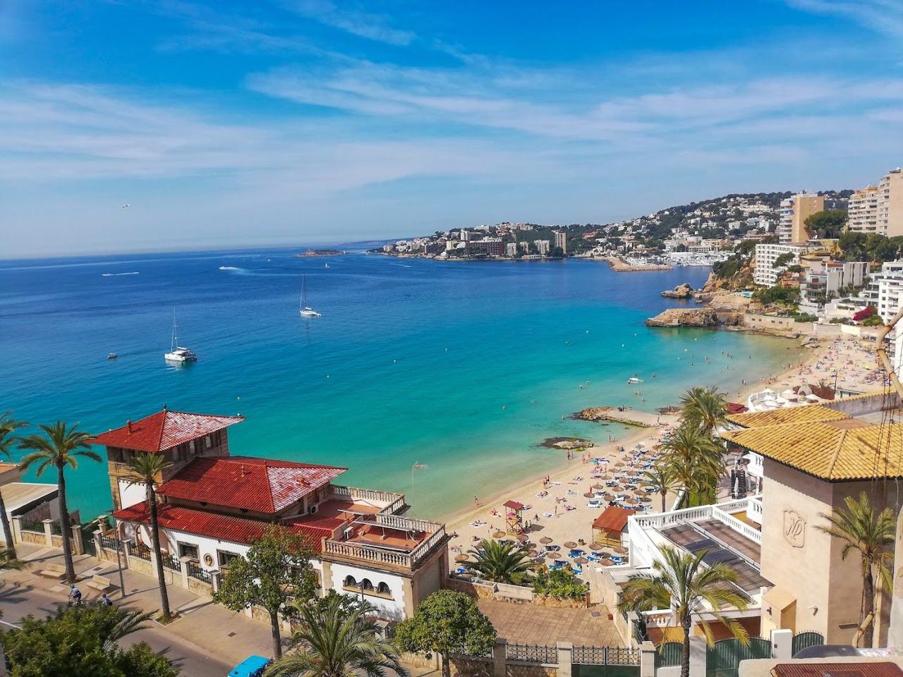 The long sandy stretch of Playa de Palma near the city of Palma on Mallorca