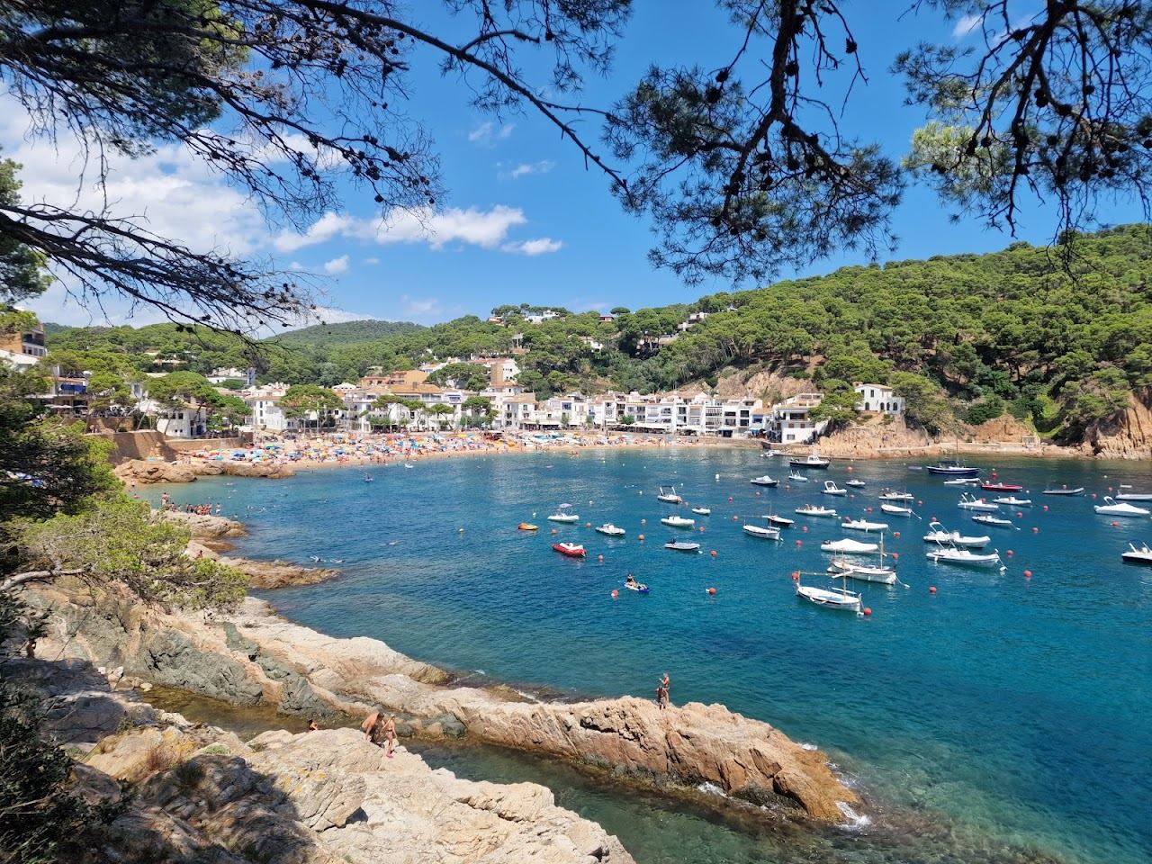 Clear turquoise water over rocks at the cove of Tamariu on the Costa Brava