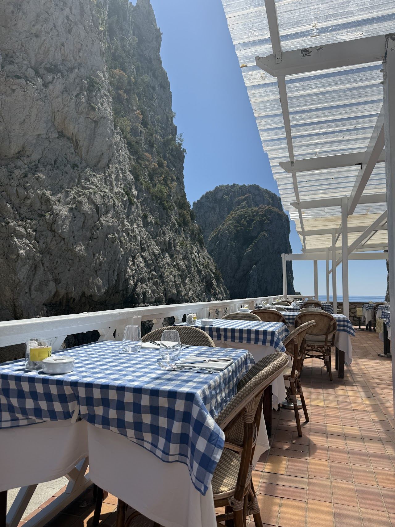 Beach club terrace on the rocks at Da Luigi ai Faraglioni in Capri