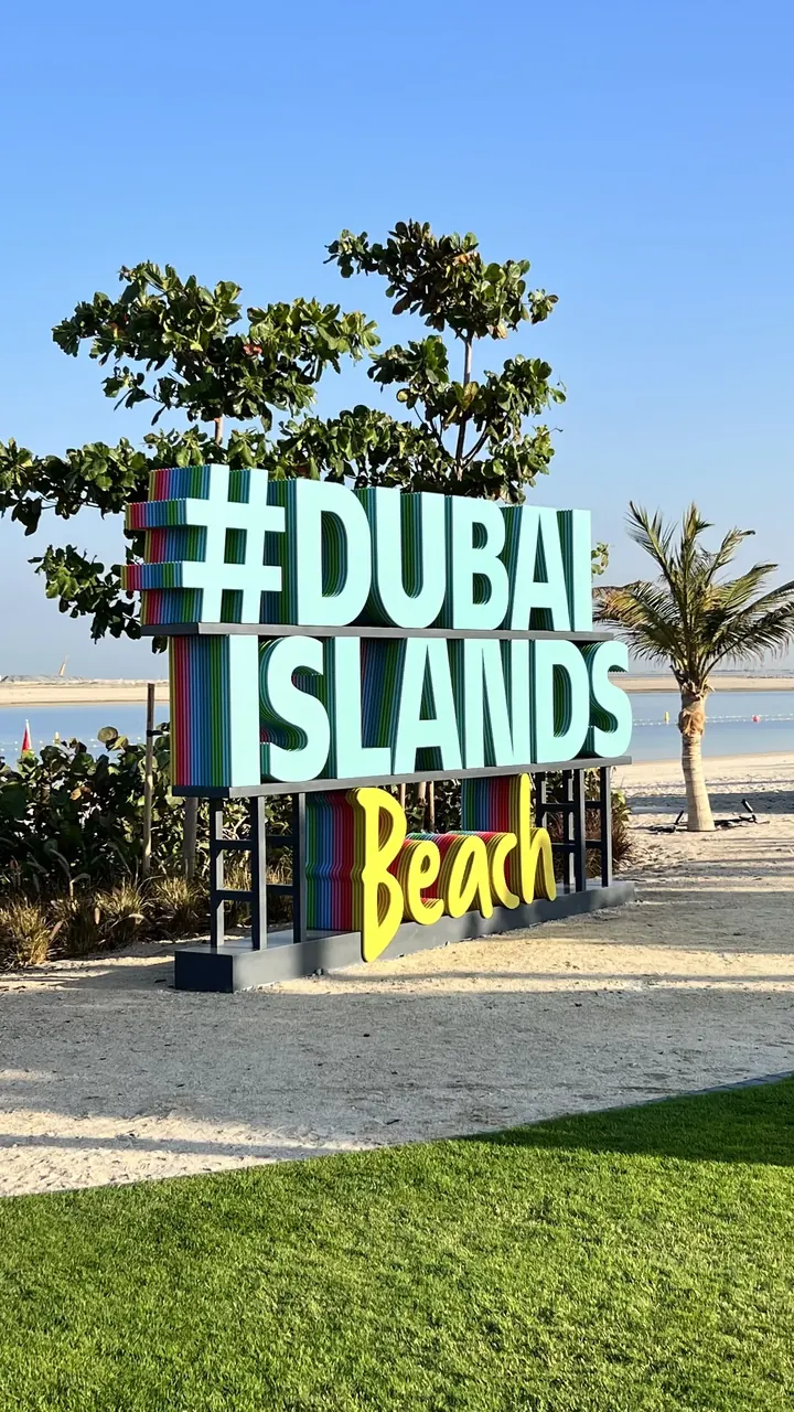 Dubai Islands Beach in Dubai, view across the sand and the Arabian Gulf