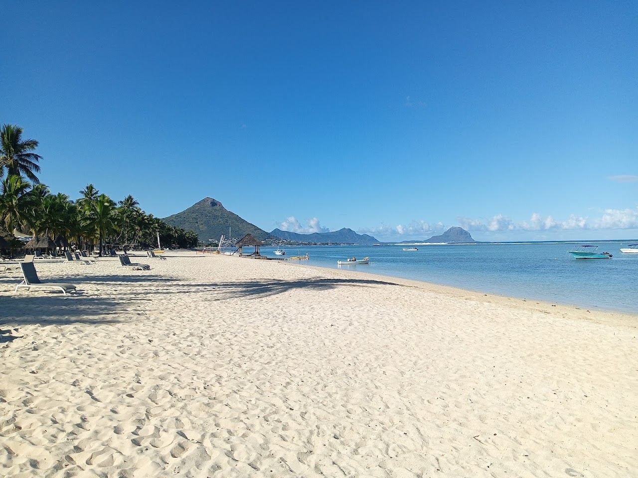 The long reef held lagoon and casuarina shade at Flic en Flac in Mauritius