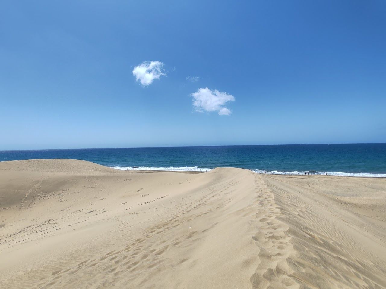 The vast dune backed beach and gently shelving lagoon end of Maspalomas