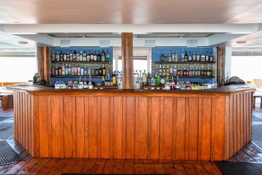 Two level Cloud 9 floating bar over the reef in the Mamanuca Islands of Fiji
