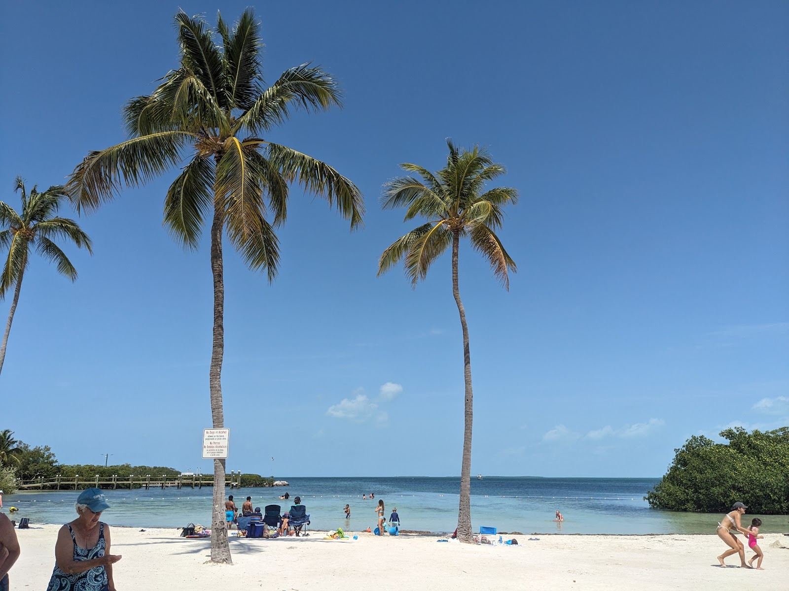 The calm Florida Bay beach and swimming area at Founders Park in Islamorada in the Florida Keys