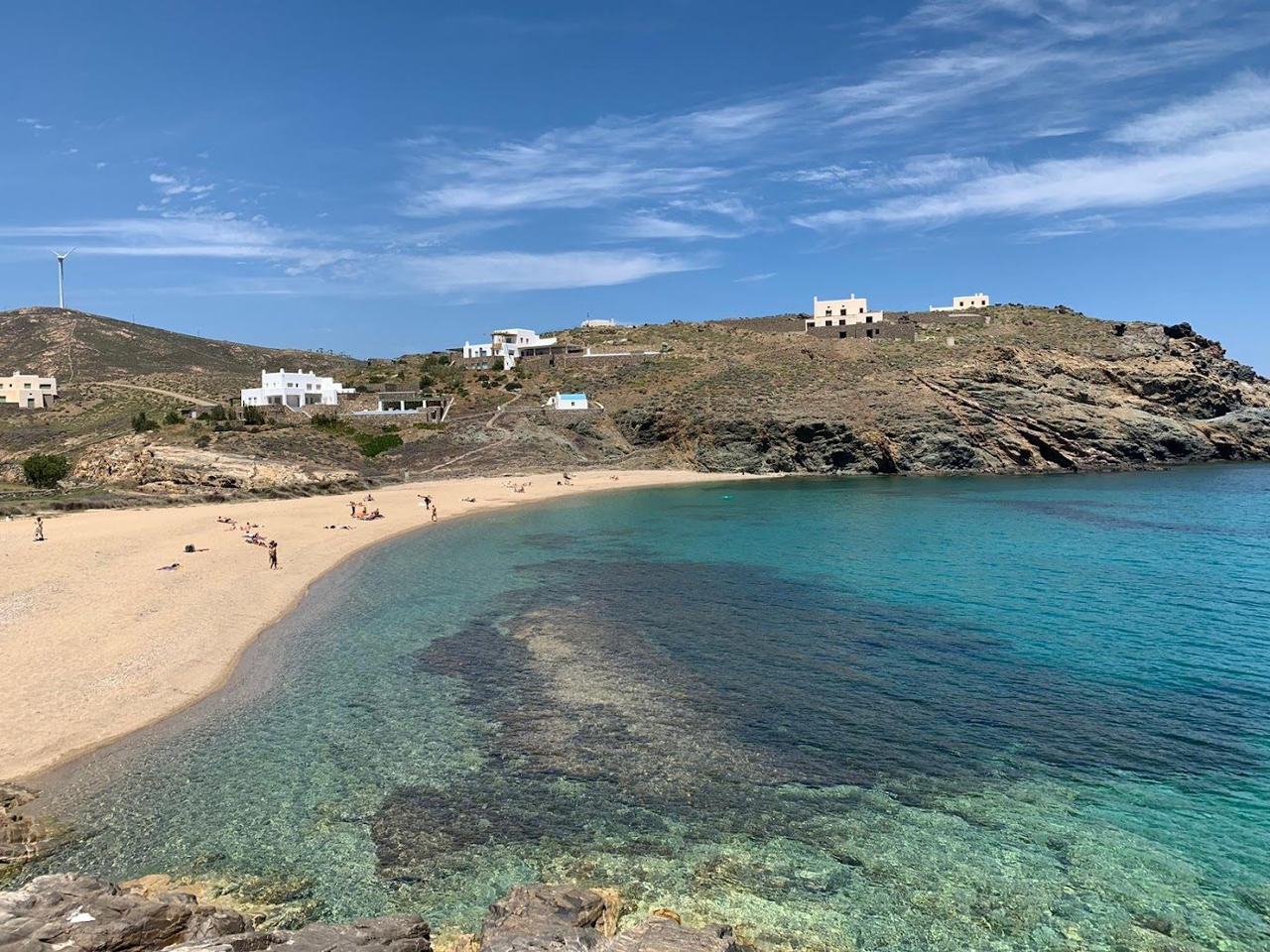 The quiet undeveloped bay of Fokos Beach on the wild north coast of Mykonos