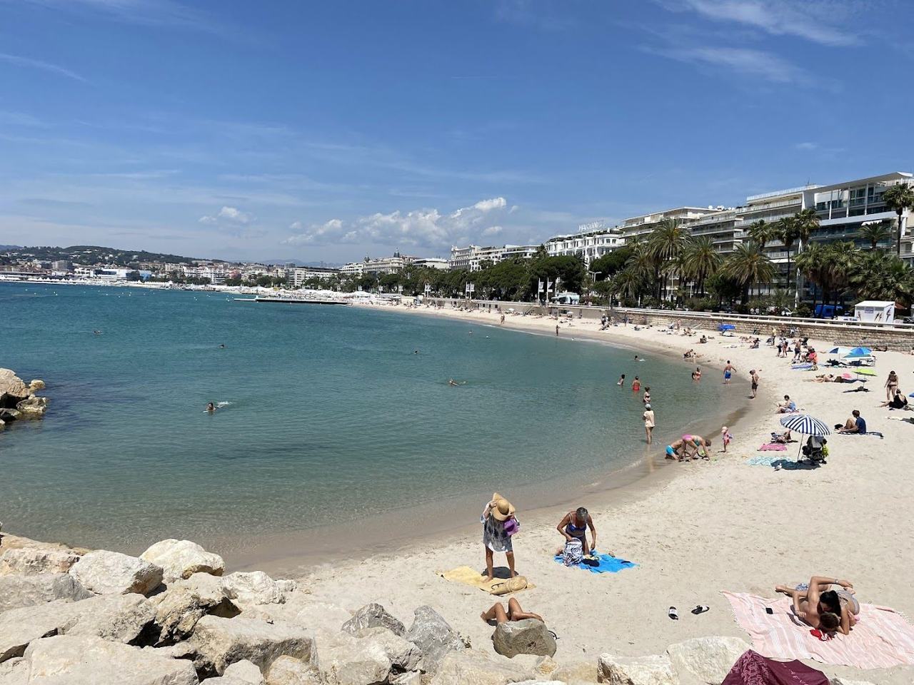 The beachfront and bay along La Croisette in Cannes on the French Riviera