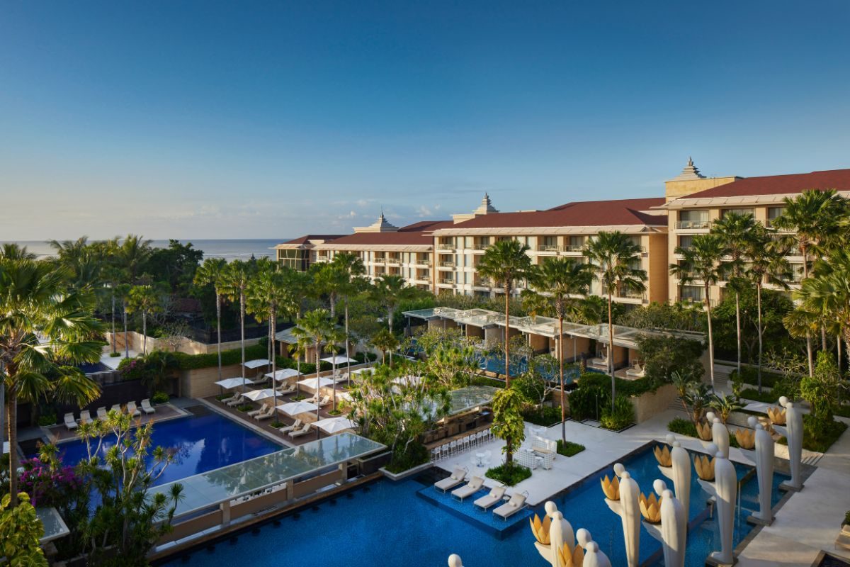 Beachfront and pools at The Mulia resort on Geger Beach in south Bali