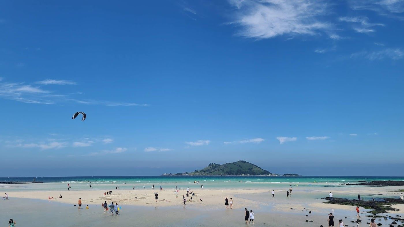 Geumneung Beach turquoise shallows on the west coast of Jeju