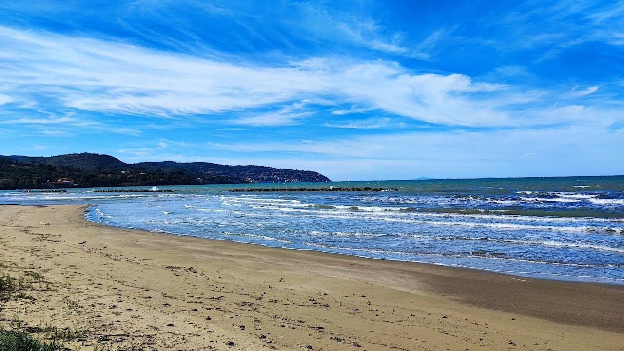 The long sandy beach of Giannella on the western tombolo near Orbetello on the Tuscany coast