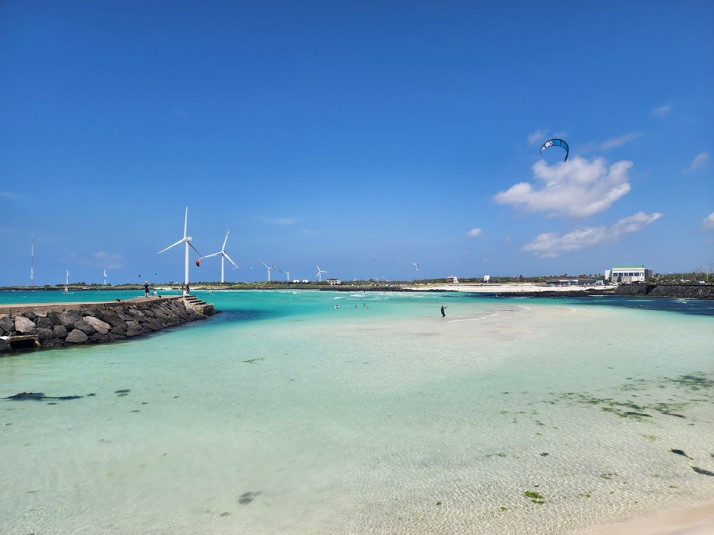 White sand and jade water at Gimnyeong Beach in the northeast of Jeju Island
