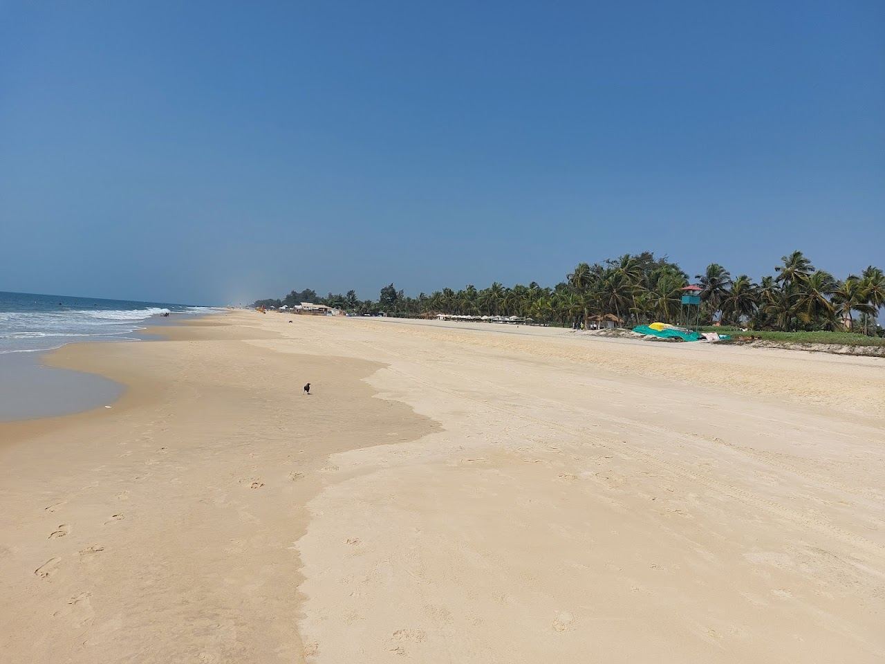 Pale soft sand and calm sea at Cavelossim beach in South Goa