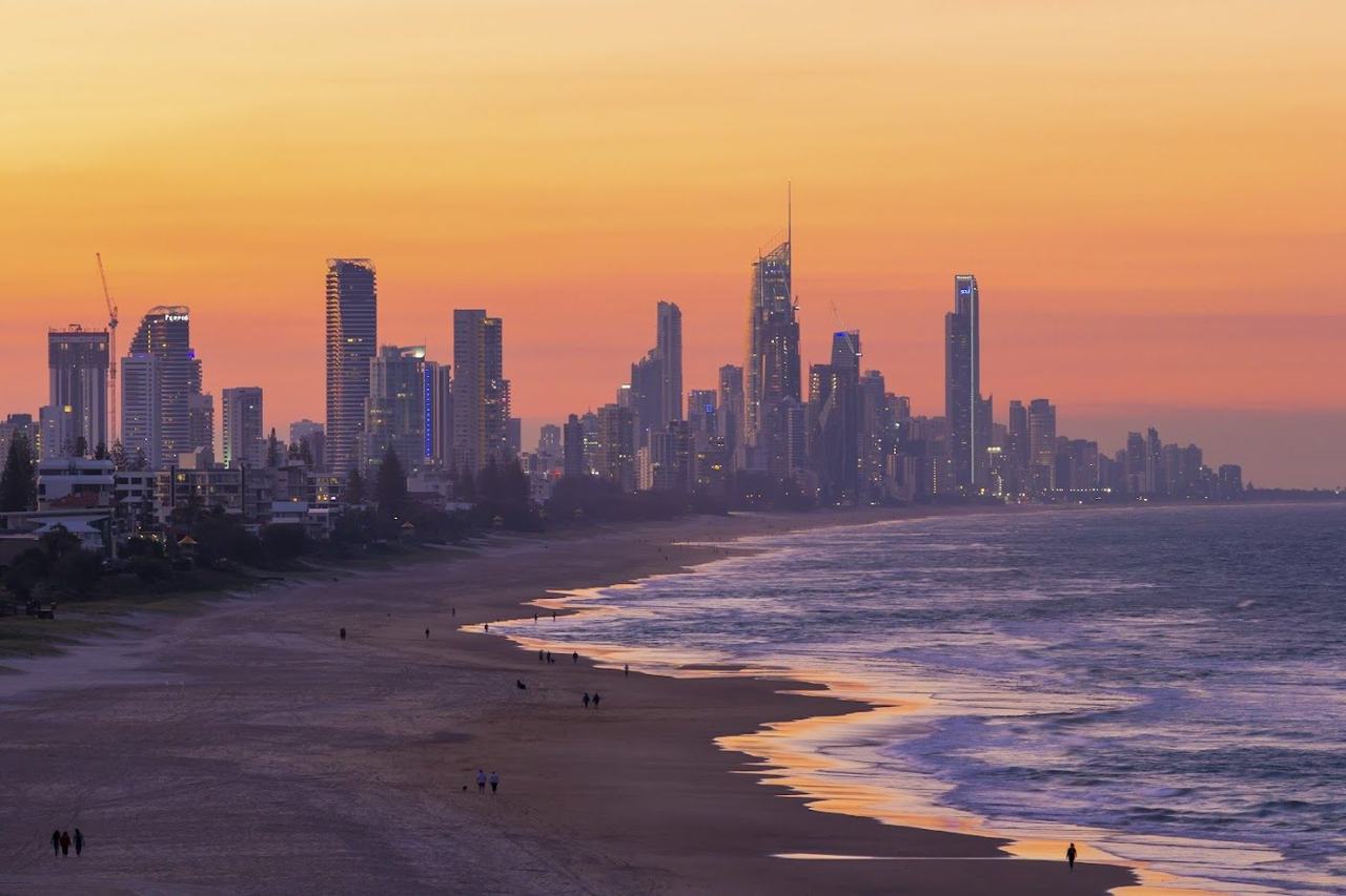 The wide patrolled surf sand at Miami Beach on the central Gold Coast