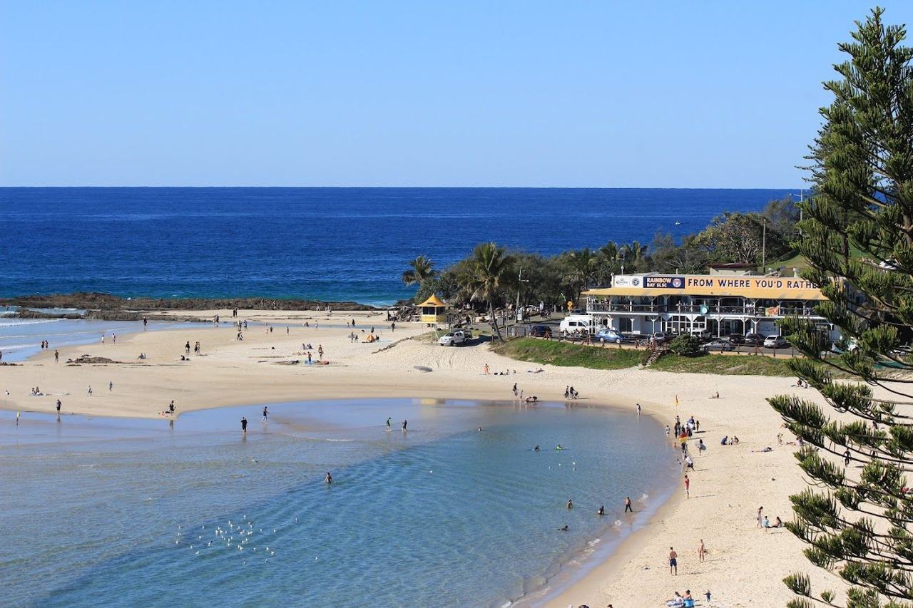 The small sheltered cove at Rainbow Bay beside Snapper Rocks on the southern Gold Coast