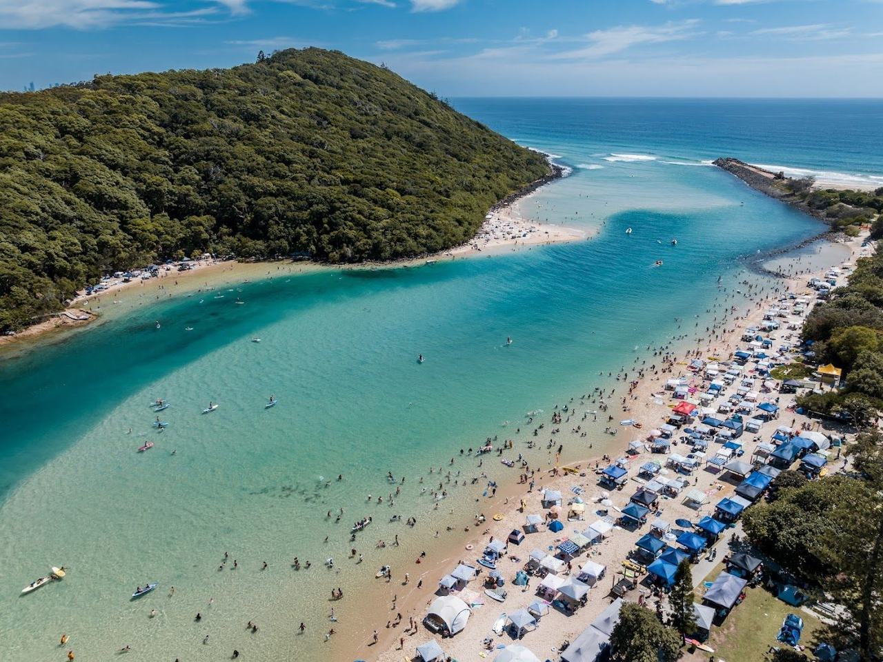 Tallebudgera Creek meeting the sea on the southern Gold Coast in Queensland Australia