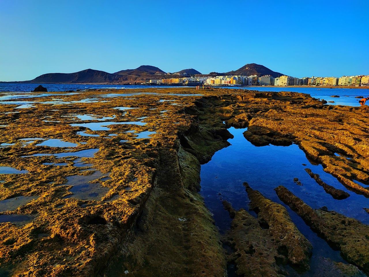 Clear water over the sheltered La Barra reef at Las Canteras beach in Gran Canaria