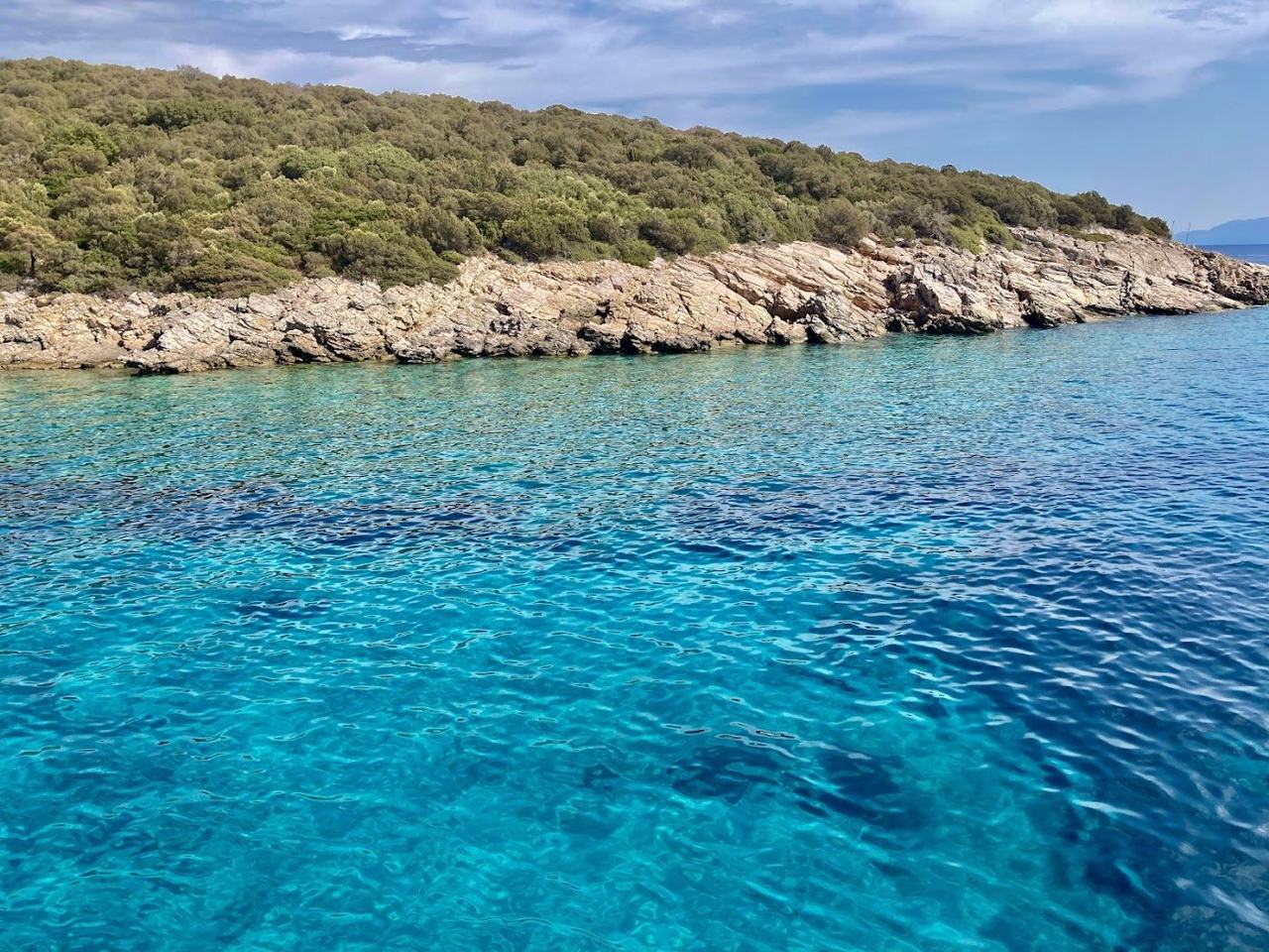 Gumusluk bay and Rabbit Island on the western tip of the Bodrum peninsula