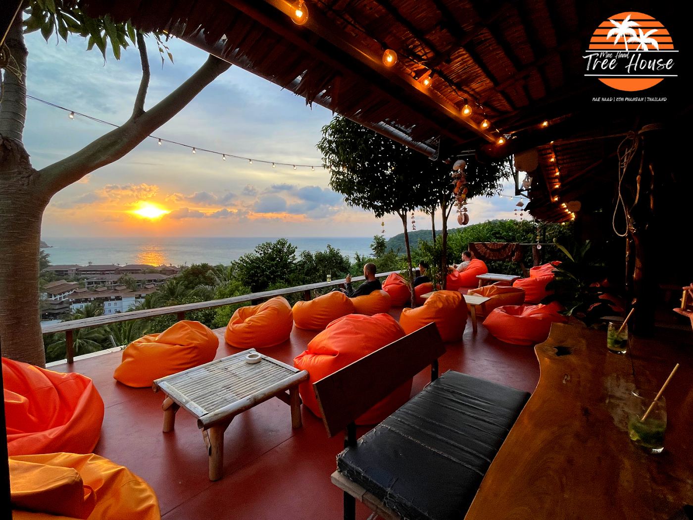 A beachfront restaurant and viewpoint above the sandbar at Mae Haad on Koh Phangan