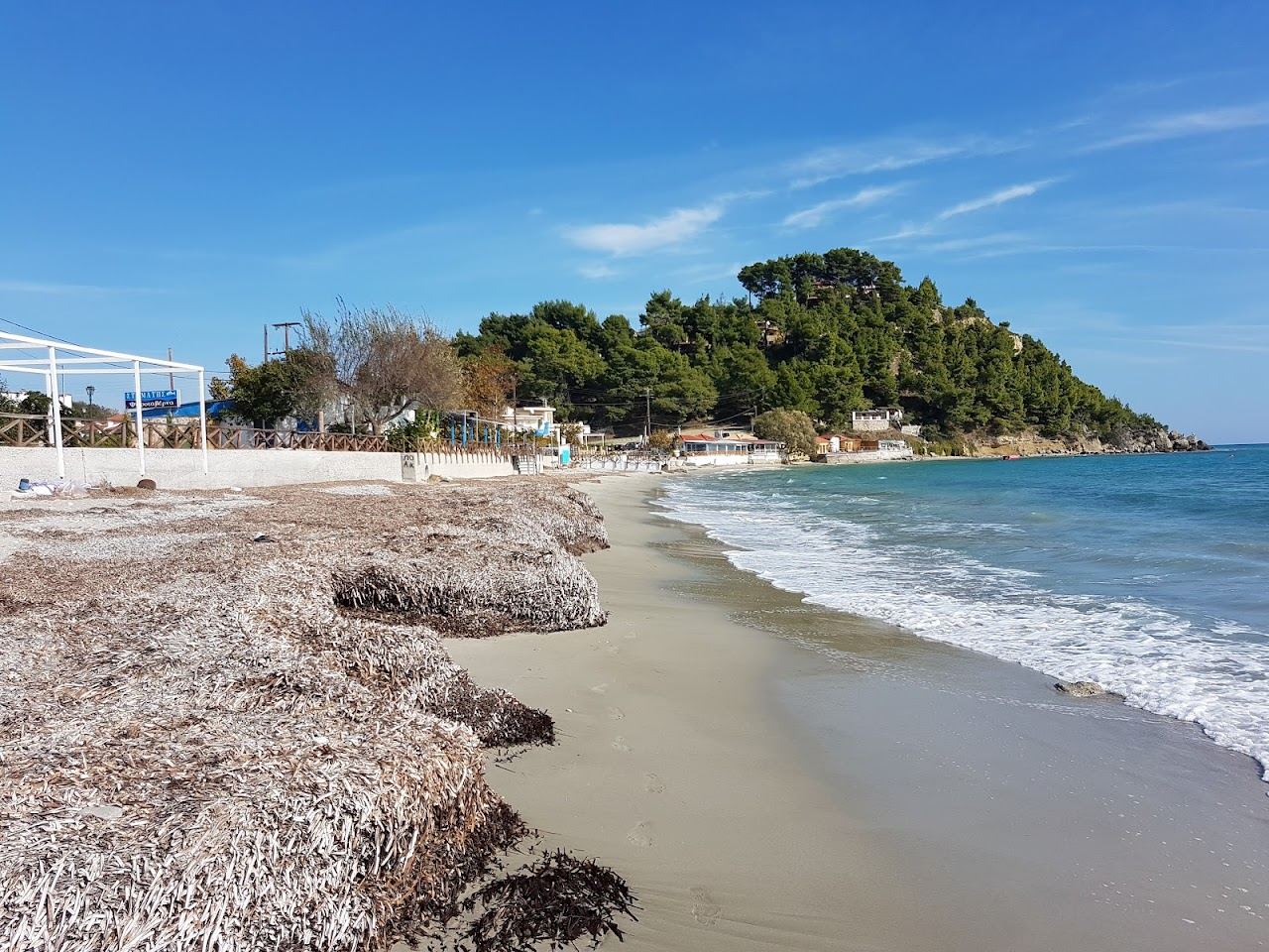 Open clear water and breeze along the long spit at Possidi cape on Kassandra in Halkidiki