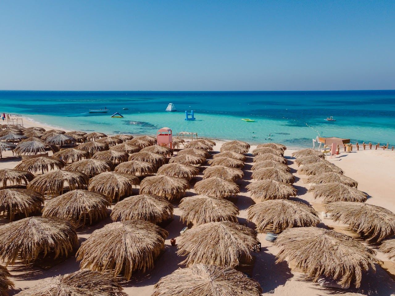 The white sand beach and clear shallow water of Giftun Island near Hurghada in Egypt