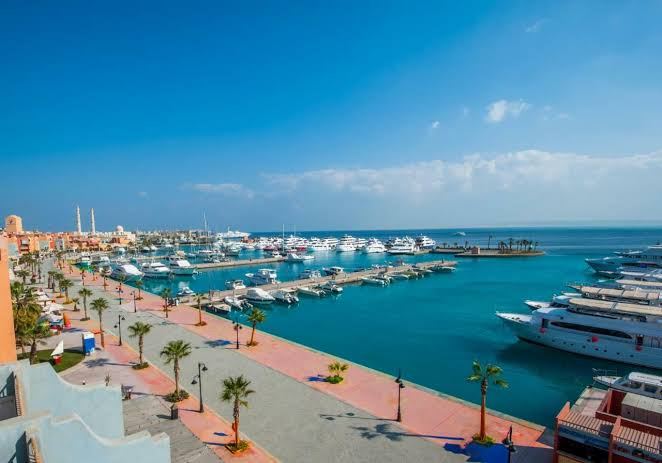The waterfront and marina of the Sakkala district in central Hurghada on the Red Sea in Egypt