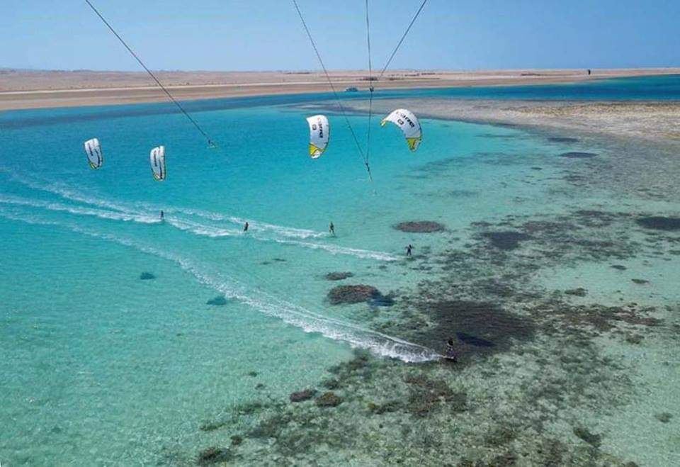The calm bay and resort shore at Soma Bay south of Hurghada near Safaga in Egypt